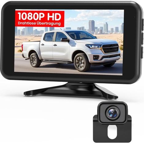 Caméra de Recul sans Fil, Écran 5" 1080P, Double Canal Installation Rapide, Signal Numérique Stable, IP69K Étanche, Vision Nocturne, Voiture SUV Camping-Car Remorque (1/5)