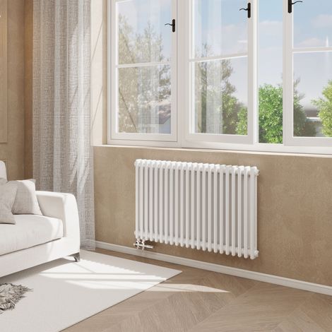 Duschparadies 2 Säulen Traditioneller Heizkörper in Gusseisen-Optik 1500x200mm 565W für Warmwasserbetrieb Weiß (1/5)