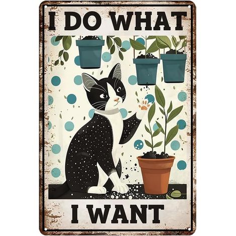 Plaque métallique chat mignon « Je fais ce que je veux » – Décoration salle de bain, cadeau pour femme (1/5)