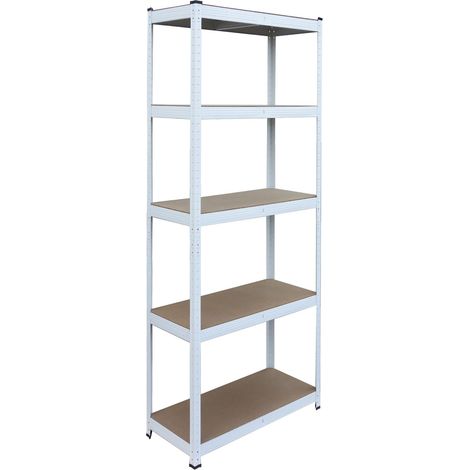 Relaxdays Estantería carga pesada 180x60x30 cm, 875 kg, 5 niveles, sótano/garaje, montaje fácil, blanco/marrón (1/5)