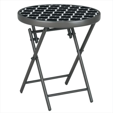 Table de jardin pliante métal verre trempé Ø 45 cm noir (1/5)