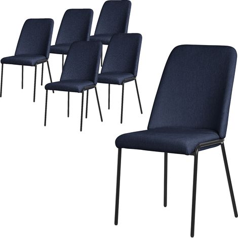ML-Design Set 6 Sedie Sala Pranzo Blu Scuro in Poliestere Gambe in Metallo, Struttura in Acciaio, con Schienale, Poltroncine Imbottite per Soggiorno e Cucina, Poltrone Ergonomiche da Reception