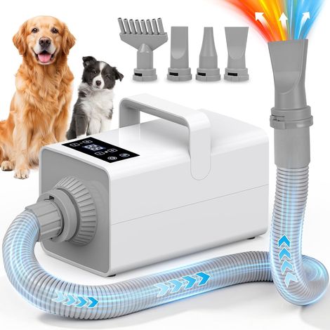 Pulseur pour Chien avec écran LCD, 3200W Souffleur Chiens Silencieux  Pulseur pour Chien Poils Longs, Toilettage Sèche-Cheveux pour Animaux, Vitesse et Température Réglables avec 4 Buses (1/5)