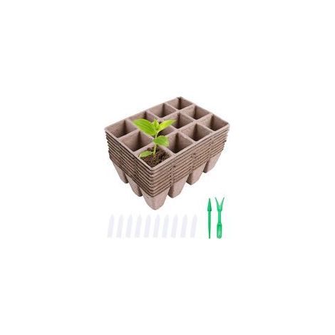 Bac à Semis - Bac Biodégradable en Fibres Végétales 16 x 12 x 5 cm - 10 Pièces - Pour Semis Intérieur et Extérieur (1/5)