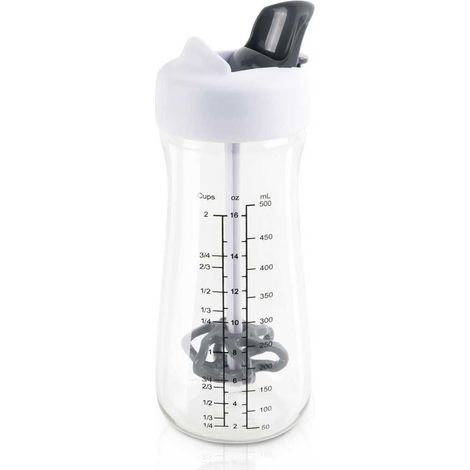 Shaker avec bec verseur et mélangeur transparent, gris et blanc (1/4)