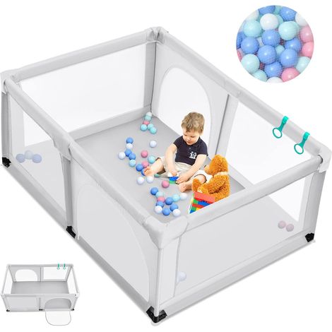 Costway – Parc bébé 120 x 190 cm – Maille respirante avec porte de sécurité – 50 balles colorées – Ventouses antidérapantes – Tissu Oxford non toxique