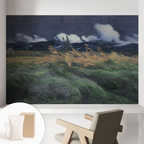 Papier peint intissé décoratif pour chambre et salon Design moderne à poser facilement - Colle incluse gratuite Herbes ondulantes 104x70 cm (1/5)