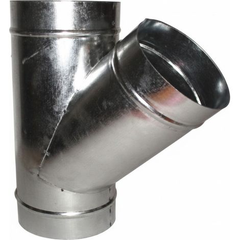 Té en acier galvanisé à 45° pour la distribution d'air chaud, 3 sorties Ø80 mm  Conduits d'air (1/5)