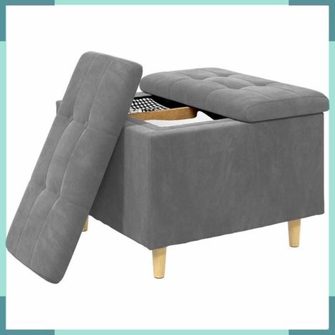 Pouf de rangement - 876826 - Gris foncé - Velours - 60 x 60 x 45 cm (1/5)