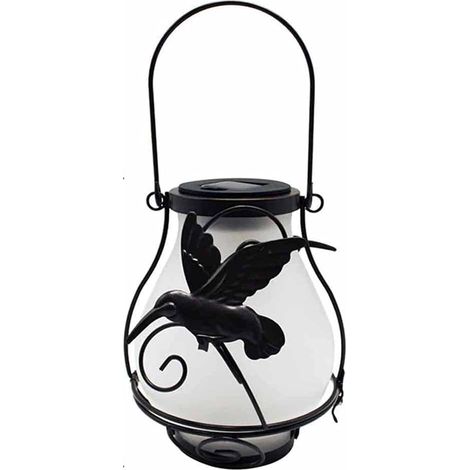 Lanterne solaire LED portable suspendue d'extérieur avec flamme et motif colibri-AquaForge (1/5)