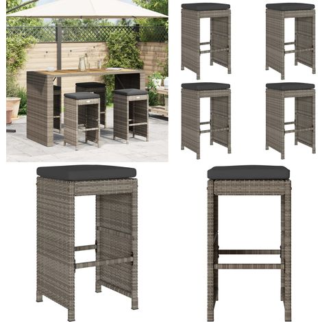 vidaXL Tabourets de bar de jardin et coussins lot de 4 résine tressée (1/5)