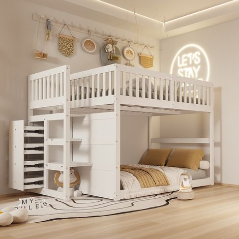 struttura letto 140x200 con scala e cassetti bianco OKMYHOME (1/5)