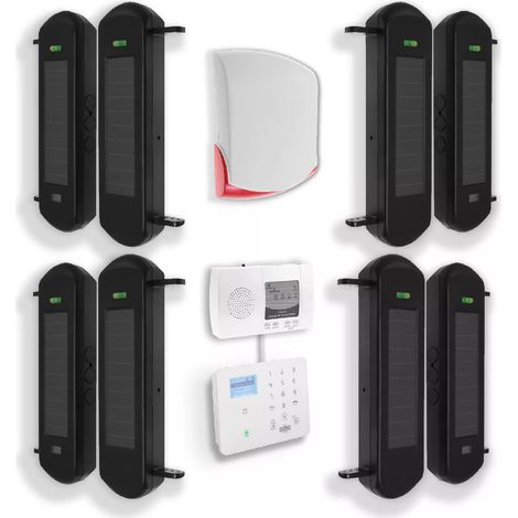 Ultra Secure – Kit barrières infrarouges solaires 900m – Alarme extérieure GSM avec sirène 120 dB – Détection double faisceaux invisibles – Installation facile