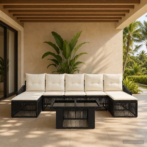 vidaXL Set Divano da Giardino 8 pz Nero e Bianco Crema polyrattan (1/5)
