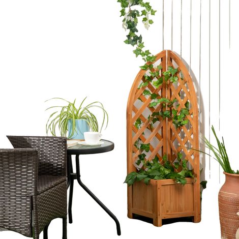 Jardinière à treillis vertical, construction en bois de sapin, dimensions 32L x 32l x 108H cm, support à double treillis, utilisation intérieure/extérieure, équipée d'un trou de drainage (1/5)