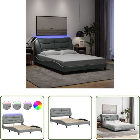 LED-Leuchten - Bettgestell mit LED ohne Matratze "Hvar" Hellgrau 140x200 cm Stoff (1/5)