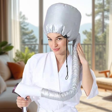 Bonnet de sèche-cheveux argenté réglable, couvre-tête pour séchage capillaire maison adapté à tous les types de cheveux (1/4)