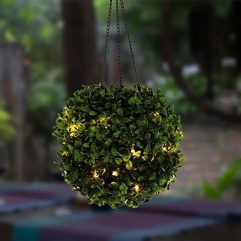 Pendaison Lanternes Solaires Extérieur,Lumineux Artificiel Boule Topiaire Pour Patio,Imperméable Jardin Lampes Solaires,Décoratif Boule Sur Herbe Lumière Suspendue,Lustre Extérieur,14x34cm (1/5)