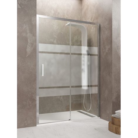 Paroi de douche frontale avec 1 panneau fixe + 1 porte coulissante AKTUAL 110 cm verre transparent (1/5)
