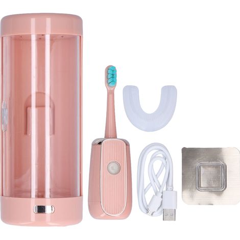 Tragbare, per USB aufladbare elektrische Zahnbürste, wasserdicht (IPX7), mit Sterilisationsetui, rosa (1/5)