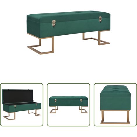 vidaXL Tapisserie en velours - Banc avec compartiment de rangement 105 cm Vert Velours (1/5)