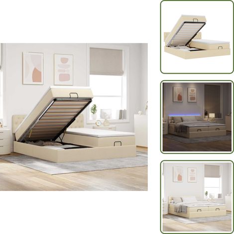 Coprimaterasso lavabile - vidaXL Struttura Letto Pouf con Materassi Crema 180x200 cm in Tessuto - Luci a LED