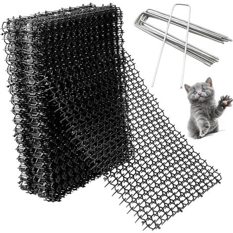 Grille anti-chats à picots, lot de 12, 40 x 20 cm, avec 8 ancrages en U, pour repousser les chats dans le jardin. (1/5)