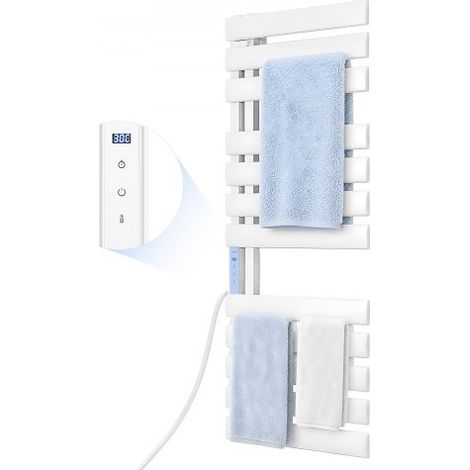 Sèche Serviettes Électrique Mural 12 Barres,en Alliage d'Aluminium,Porte-Serviettes Chauffant Écran Tactile,Minuterie 1-24 h,Température Réglable 0-55 °C,Protection contre Surchauffe,IPX4 (1/2)