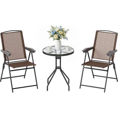 3-teiliges Set klappbarer, verstellbarer Gartenmöbel: Tisch mit 2 Stühlen, braunes Textilene (1/5)