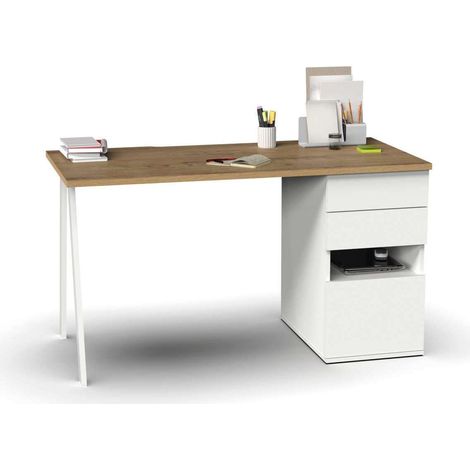 Mesa de despacho Kiroba acabado roble gold/blanco, 76cm(alto) 137.5cm(ancho) 67cm(fondo) (1/5)