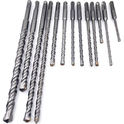 SDS-Plus – Coffret de 17 forets et burins à percussion rotatifs pour béton et maçonnerie, avec boîte de rangement, pour pierre et brique. (1/5)