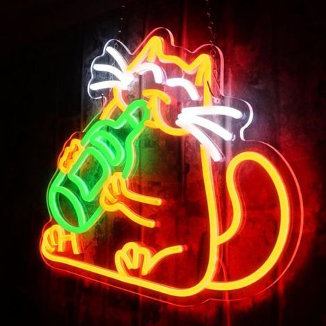 Panneau Néon Chat Bière - Décoration Murale Acrylique LED - Pour Bar Chambre Salle Homme - 39 x 31 cm (1/5)