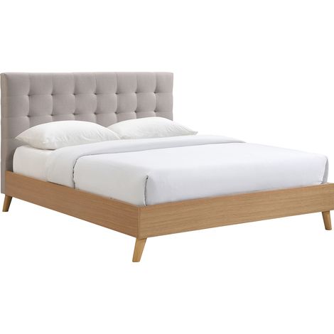 Letto matrimoniale scandinavo legno e tessuto beige 160 x 200cm LYNN (1/4)
