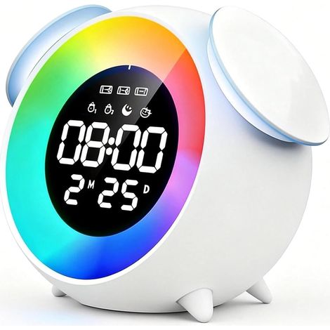 Réveil, Réveil Veilleuse Enfant, Matin avec Snooze, 7 Mélodies, Enfant Educatif Jour/Nuit, 4 Niveaux de Luminosité (1/5)