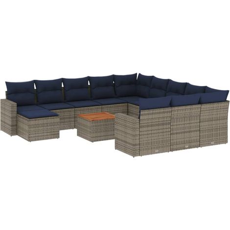 Conjunto de sofá de jardín de 13 piezas con cojines, poliratán gris vidaXL (1/5)