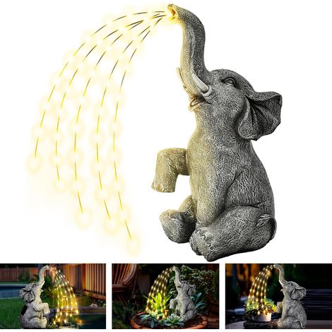 Statue d'éléphant améliorée - Décoration de Jardin - Véritable éléphant - Lumières LED à énergie Solaire - Cadeau pour Maman, Cadeau d'anniversaire pour Femme, décoration d'éléphant pour (1/5)