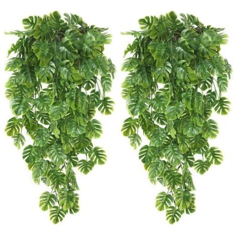 QORVA-2 Pièces Faux Plantes de Lierre Artificielles Faux Feuilles de Palmier Monstera Tropical pour Intérieur Extérieur Maison Jardin Décoration Murale Artificielles Vignes Suspendues