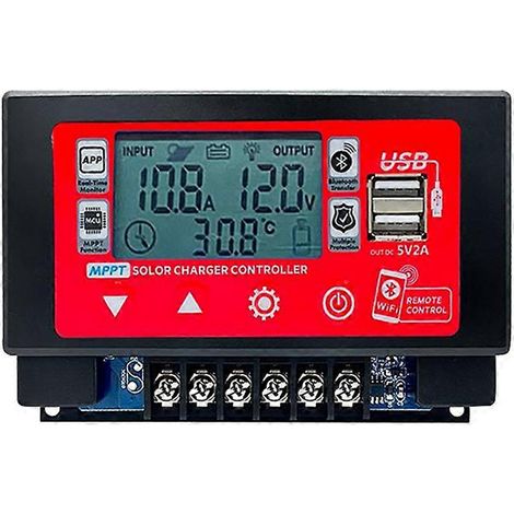 30-A-MPPT-Solarladeregler mit WLAN und Bluetooth, LCD-Display und zwei USB-Anschlüssen, kompatibel mit 12 V/24 V/36 V/48 V/60 V, 30 A (1/5)