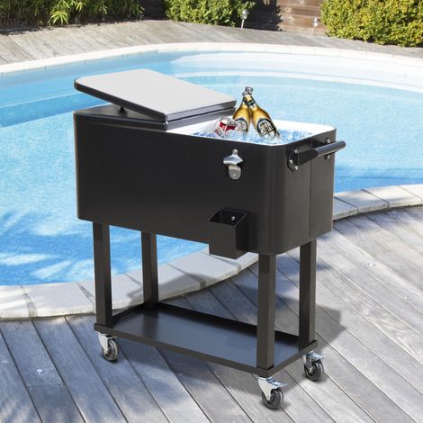 Refroidisseur boissons acier Noir avec roulettes ouvre bouteille drain terrasse extérieure/jardin 75 7 L