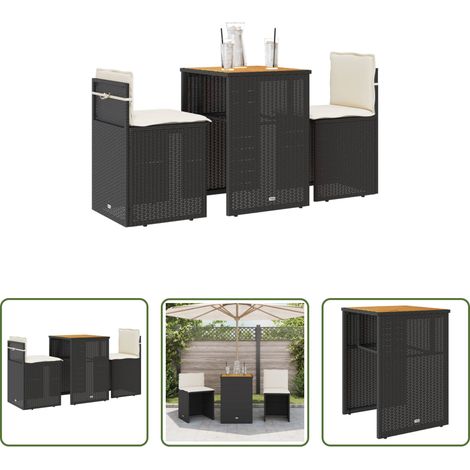 Table de jardin - Ensemble de bistro 3 pcs avec coussins noir résine tressée (1/5)