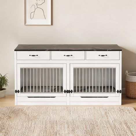 Cage pour chien en bois et métal finition blanche et noire 164 x (1/5)