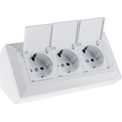 Bloc multiprise CHILITEC 23930, 3 prises, avec volets de protection, 250V/16A, blanc