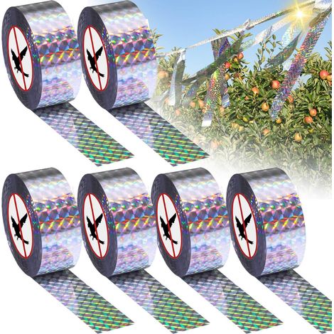 Lot de 6 bandes répulsives anti-oiseaux (2,4 cm x 80 m) pour extérieur, ruban réfléchissant. (1/5)