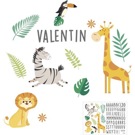 Autocollant Mural pour enfants avec prénom savane (1/2)