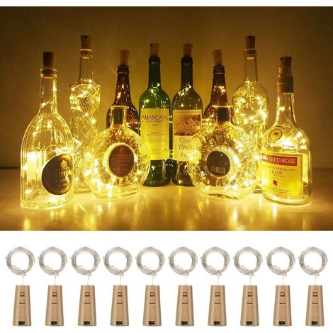 LED-Flaschenlichterkette, 10 Stück, 2 m, 20 LEDs, Korkenflaschen-Lichterkette für Hochzeiten, Partys, DIY-Projekte, Weihnachten [Energieklasse A]