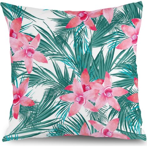 Housse de coussin fleurs printemps été, décoration jardin chaise banc,45×45cm (1/5)