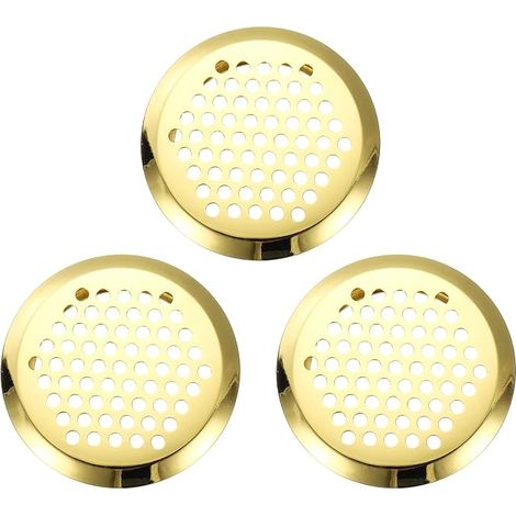 2.1 Inch 53 mm Circular Air Vents, 3 Pack Stainless Steel Soffite Grid Round Mesh Hole for Kitchen Bathroom Shoe Cabinet Wardrobe, Gold (1/5)