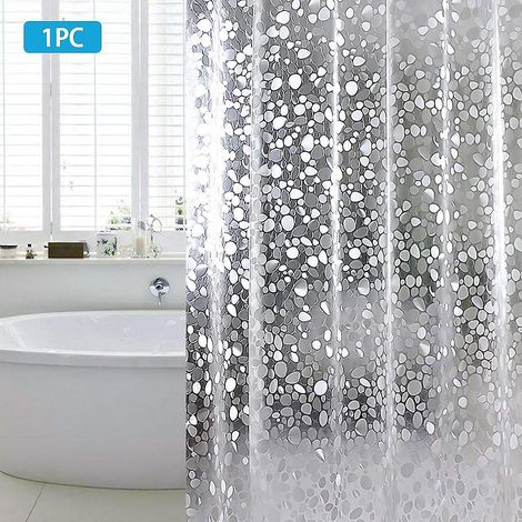 Duschvorhang mit Haken, PVC, wasserdicht, schimmelresistent, antibakteriell, 3D, weiß, halbtransparent, 180 cm x 180 cm