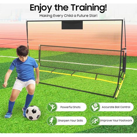 2-in-1 Football Rebounder Net, Iron Soccer Practice Equipment, Sports Football Goal with Portable Bag, Perfect for Team Solo Training, Passing, Volley Dual Net Portable Football Rebounder (1/5)