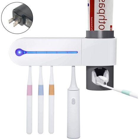 Support Pour Brosse À Dents - Support À Pâte Dentifrice - Porte-Brosse À Dents UV Avec Séchage - 5 Emplacements - Blanc - 28,6 X 18,6 Cm (1/5)